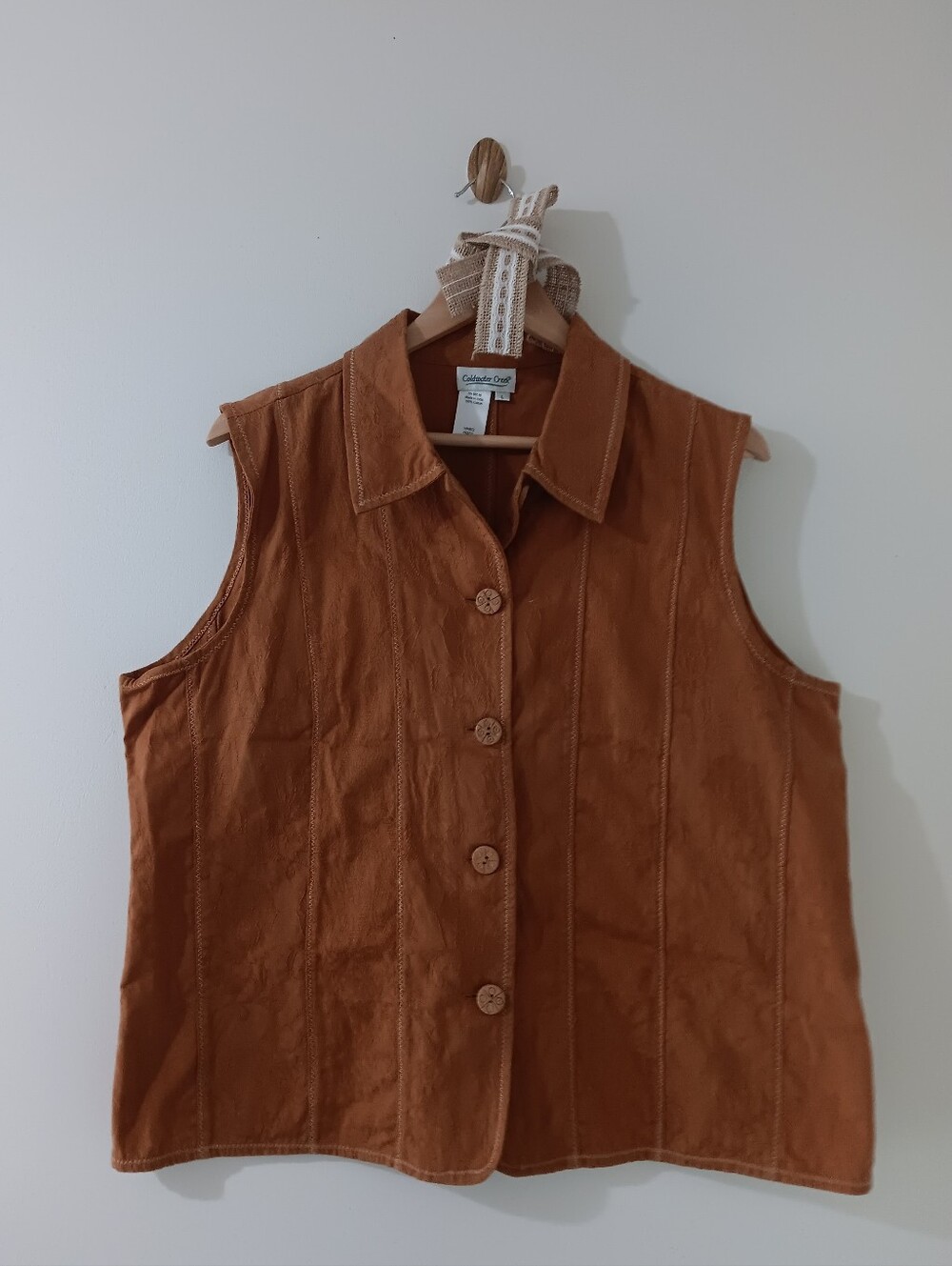 Vintage Coldwater Creek Sleeveless Western Cotton Jacquard Floral Button Up Vest